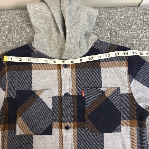 Levi's Kids Navy and Gray Plaid Hooded Shirt - Picture 4 of 9